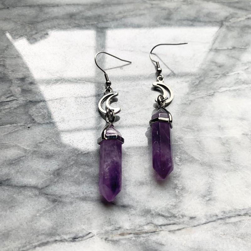 Natural Amethyst Moon Gothic Earrings