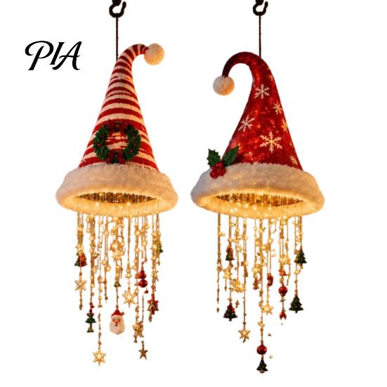 Christmas Home Decor Hat Hanging Lantern, Glowing Santa Cap Decorative Light with LED String Indoor Outdoor Xmas And Pendants, Pendant Lighting