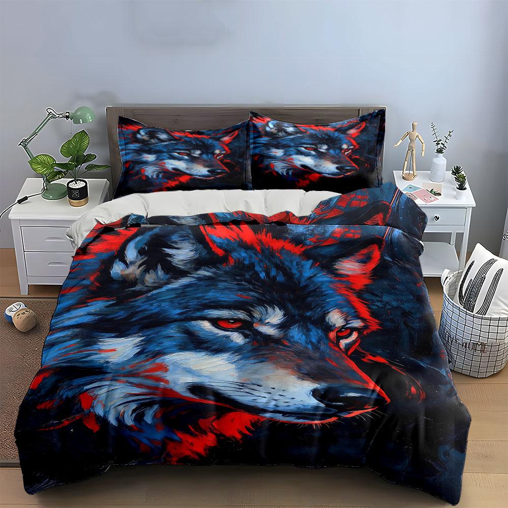 Blue and red wolf. Bedding sets Duvet cover sets Duvet covers Pillowcases(1 * Duvet Cover 2 * Pillowcases without duvet insert)