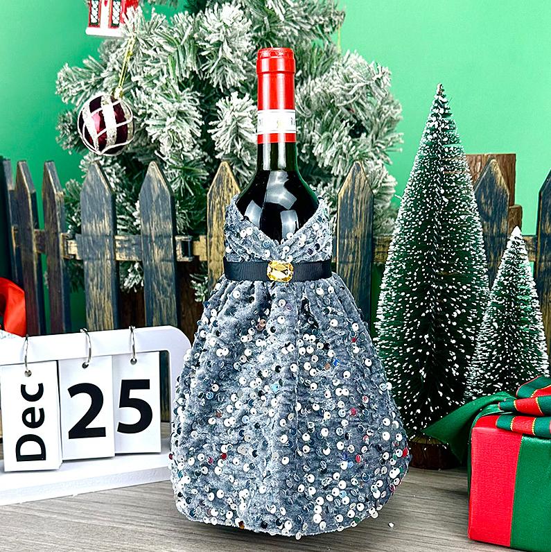 Copribottiglia di Vino di Natale Paillettes Maniche per Bottiglia di Champagne Vestito per Bottiglia di Vino per Natale Matrimoni Feste di Compleanno Forniture