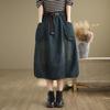 Dames lente/herfst losvallende, flatterende A-lijn rok: Hoge Taille Elastische Tailleband Denim Midi Rok