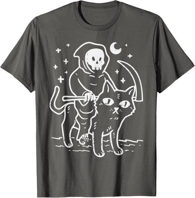 Grim Reaper Riding Cat Moon Funny Death Halloween Unisex T-Shirt