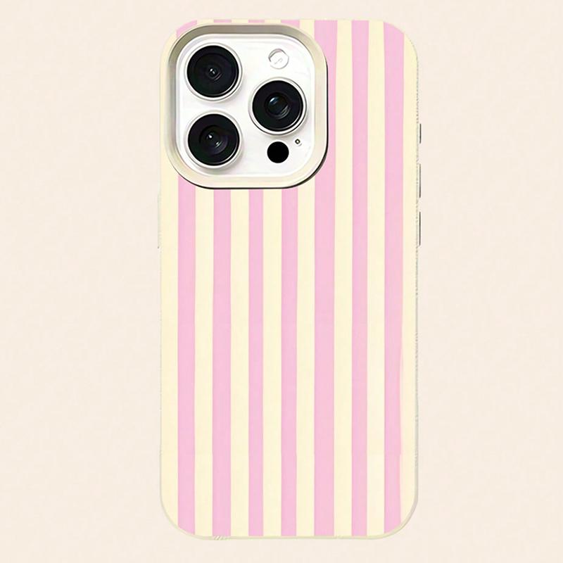 Luxurious Pink and White Stripes Phone Case For iPhone 17 16 13 15 11 12 14 17 Pro Max Air 16E 17E Shockproof Cover Soft Fundas