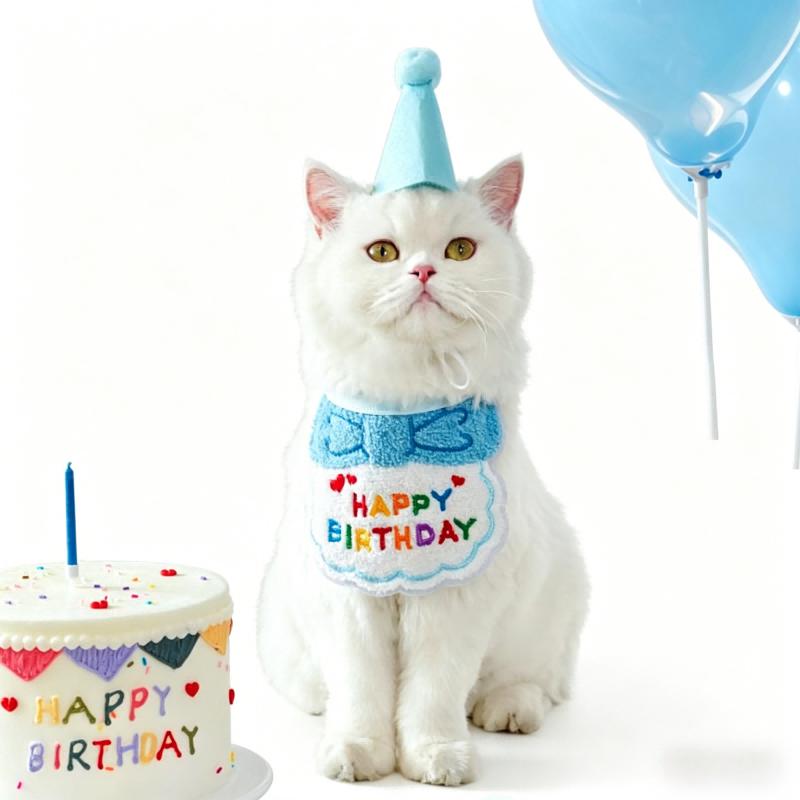 8sets Pet Birthday Party Supplies Small Hat Bib Decoration Saliva Towel Ins-Style Dog Cat Happy Birthday Felt Hat