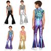 Jungen Disco Outfit Jumpsuit Metallisch Glänzend Ärmellos Print Patchwork Lange Schlaghosen Halloween Kostüm