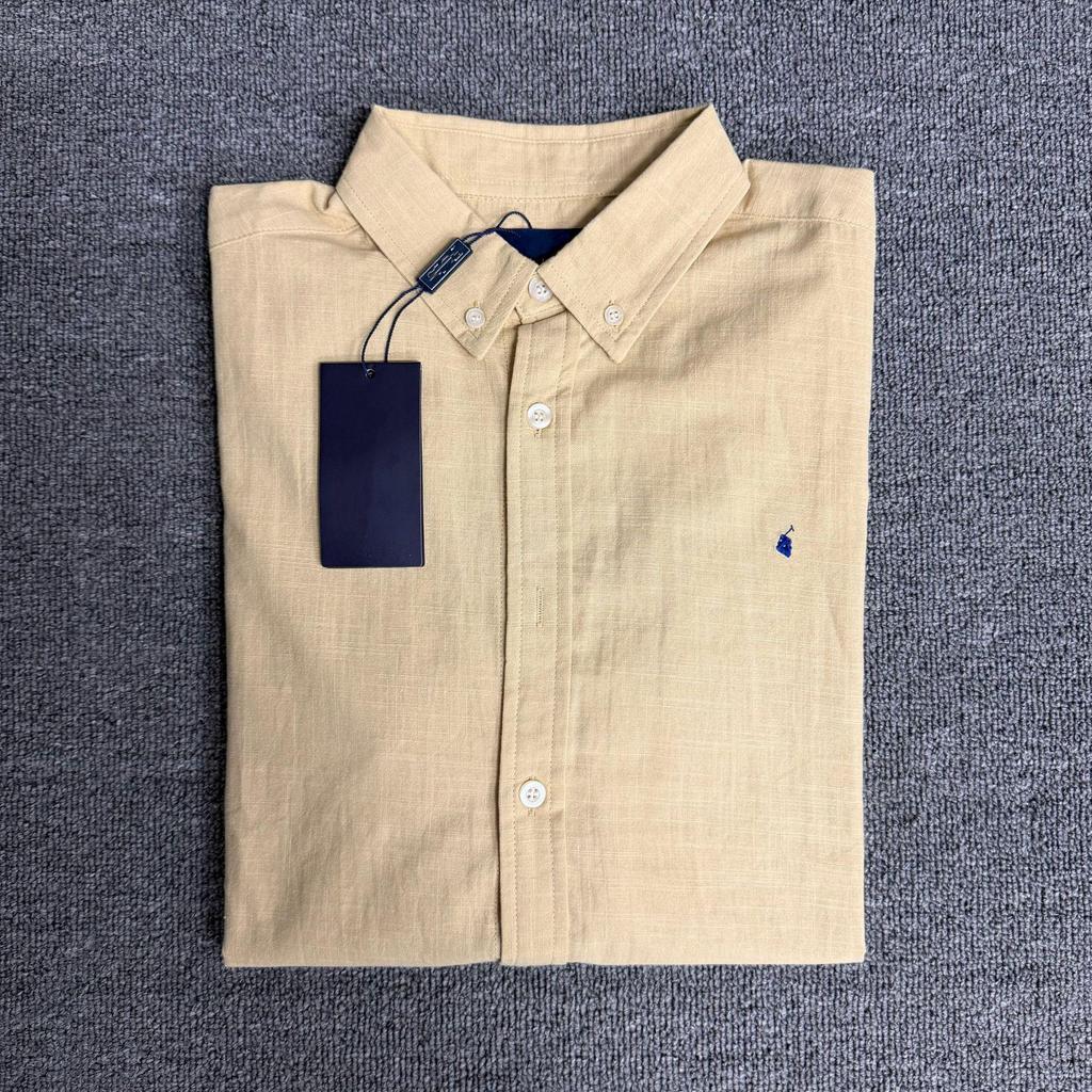 Raf Cotton and Linen Long Sleeve Shirt with Horse Embroidery - Classic Lapel, Old Money Style, New Arrival for Spring, Autumn, Summer