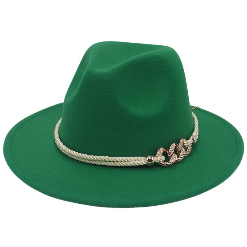 Jazz Hat Retro Men'S And Women'S Cotton Felt Hat Big Brim Panama Hat Gold Chain Hat