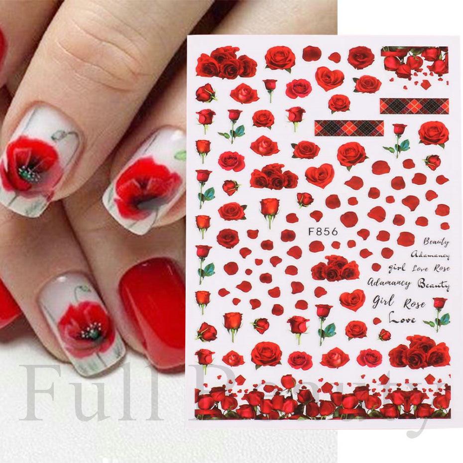 Nail Art Stickers Ins Spring Rose Flowers Valentine's Day Adhesive Nails 3D Decals