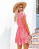 Women's Short-sleeved V-neck Short Floral Lotus Leaf Dress