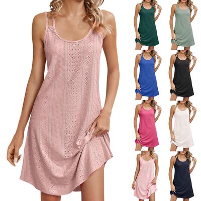 Women's Fashionable Solid Color Round Neck Camisole Loose Sleeveless Dress