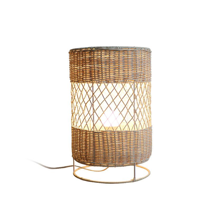 Japanese Style Rattan Floor Lamp Living Wicker Room Office Tea Room Floor Lights Art Deco E27 Bulb With Plug Adapter