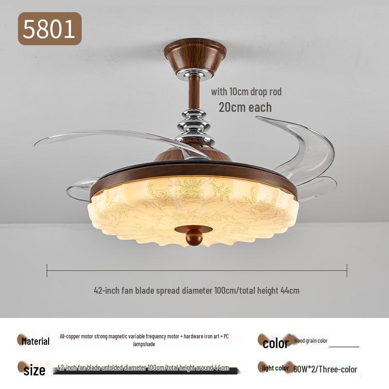 

Mid-Century French Style Ceiling Fan with Light for Bedroom, Living Room, Dining Room - Retro, Silent, and Eye-Friendly Design. Eye Protection, No Flicker, Three Colors