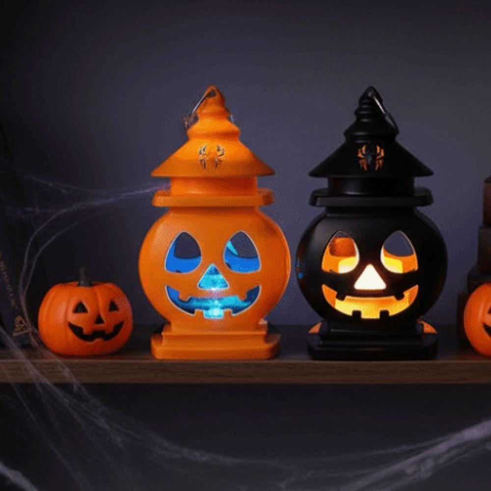 LED Glowing Pumpkin Lantern Double-Sided Button Cell Battery-Powered Halloween Light Portable Plastic Pumpkin Decor Desktop
