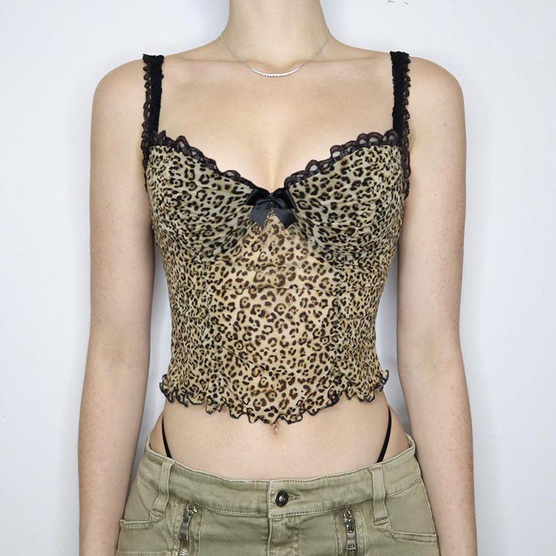 

W378Tp European and American Cross-Border Sexy Strapless Sleeveless Waist-Cinching Slim-Fit Cropped Leopard Print Top Leopard Print W378Tp S