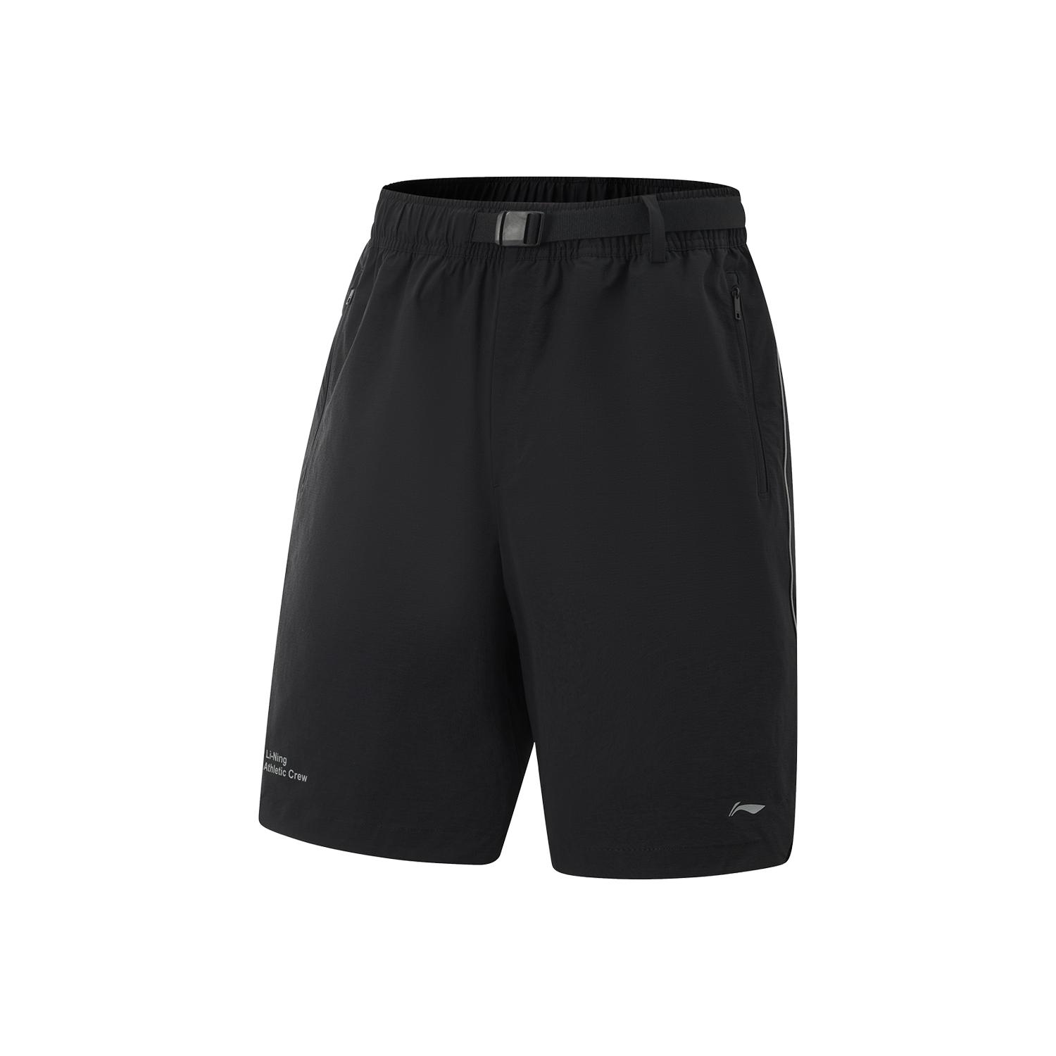 

Li-Ning Comfortable Solid Color Mid-Rise Quick-Dry Cool Straight-Leg Sports Shorts Men shorts Black AKSV281-2