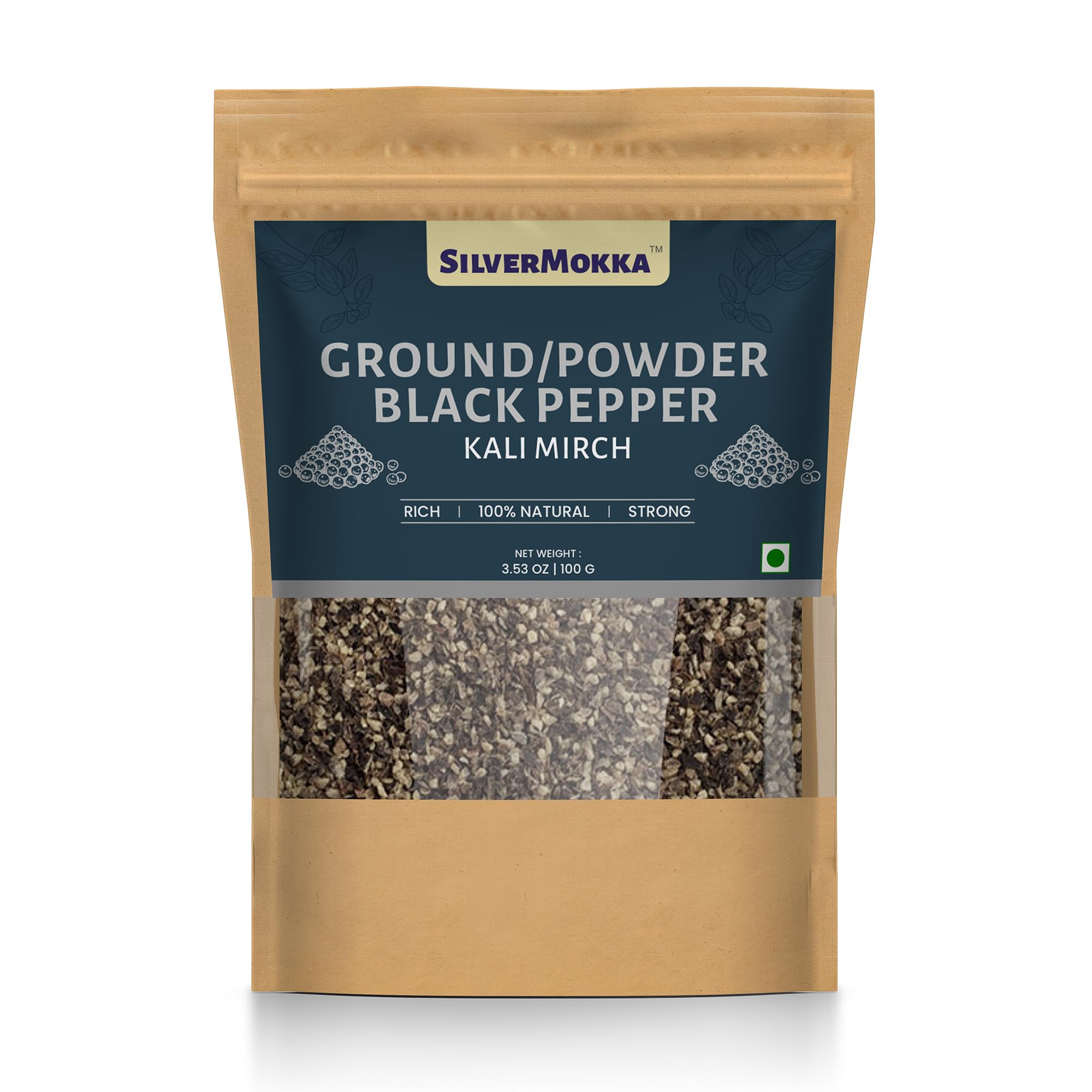 SilverMokka Black Pepper [Kali Mirch] Ground/Powder 100g | Bold, Strong, Pungent | Pure, Naturally Dried, Hand Process, No Oil Extraction |