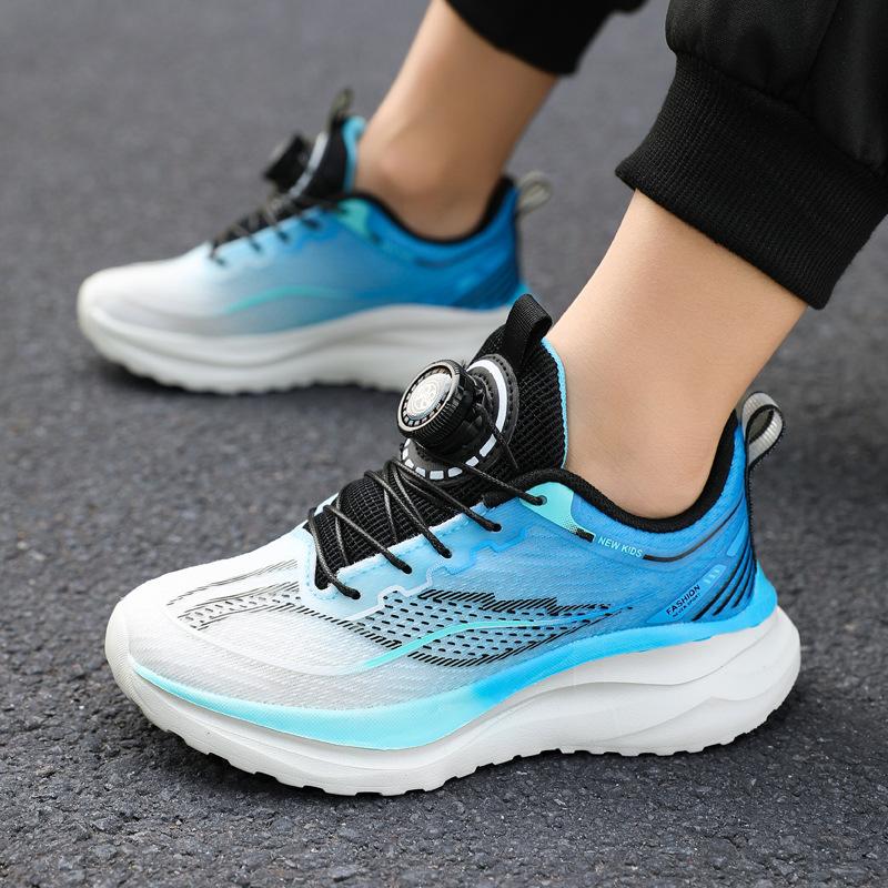 2025 New Spring and Autumn Children's Button Running Shoes Sneakers Middle and Older Children's Students Boys Breathable Mesh Non-slip Shoes