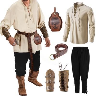 Set Costume Renaștere pentru bărbați de Halloween Crazy + Accesorii Set Cosplay Cămașă Pirat Medieval