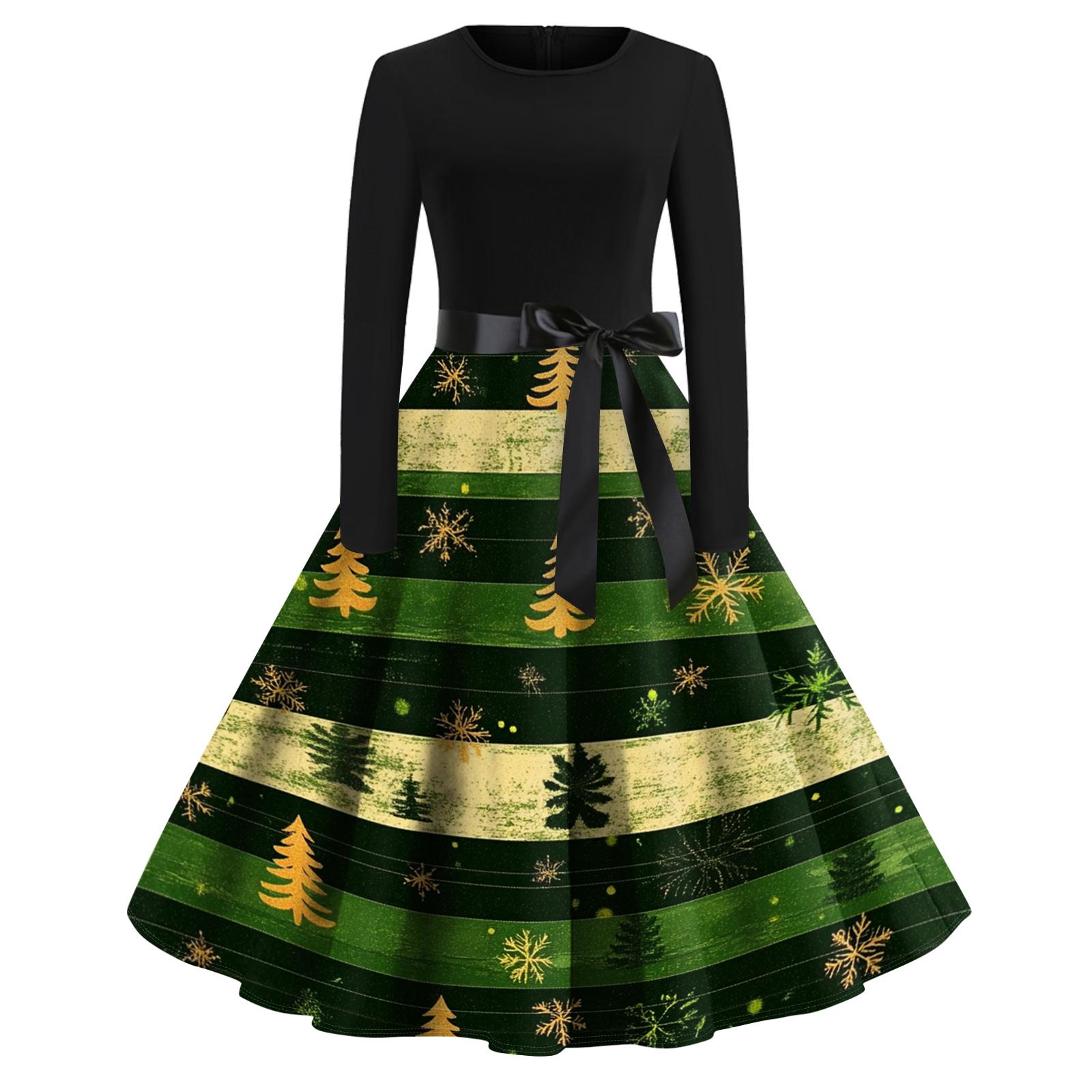 

Женское модное повседневное платье приталенного кроя с круглым вырезом, рождественским принтом и длинными рукавами L