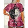 T-shirt Women Wolf Print Tees O Neck Loose Short Sleeve Blouse Female Fashion Animal Graphic Tops Harajuku Streetwear