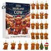 Hochlandkuh Adventskalender Weihnachten mit 24 Acryl-Ornamenten, Festliche Countdown-Box für Zuhause zur Baumaufhängung und Saisonale Dekoration