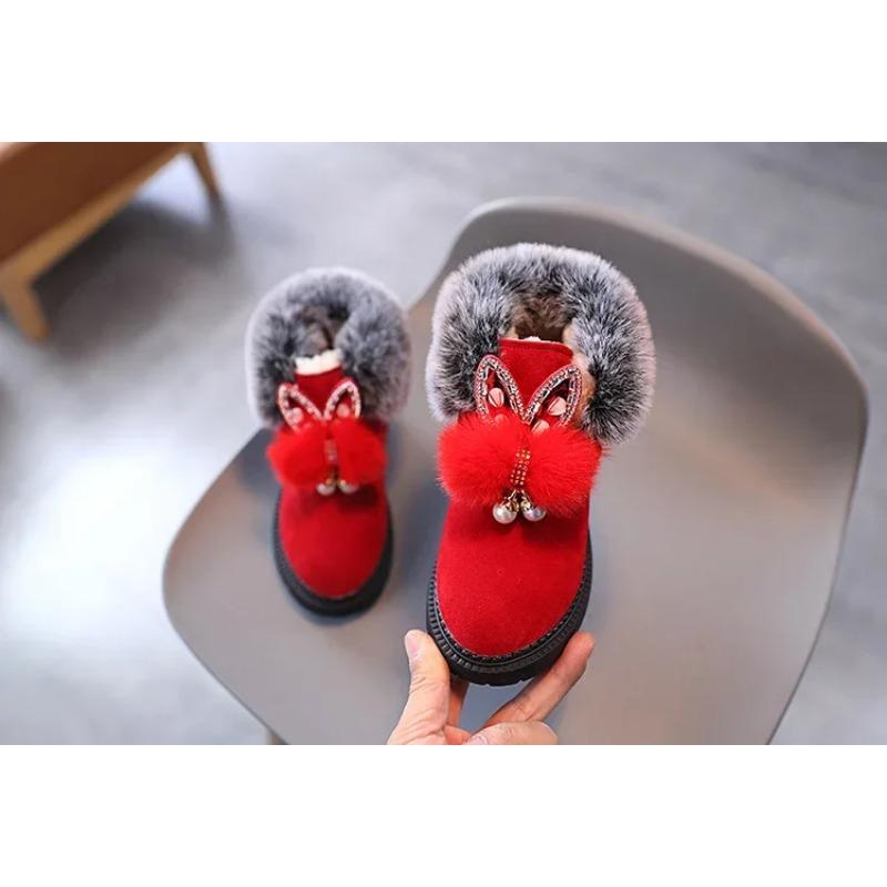 Winter Girls Boots Princess Snow Boots Leather Sport Shoes For Girl Children Warm Boots Fashion Soft Bottom Kids Sneakers
