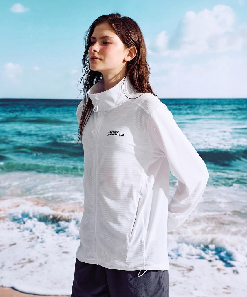Leijibi Tech Flow Hydro Stand Neck Loose Fit Zip-Up Rash Guard W White