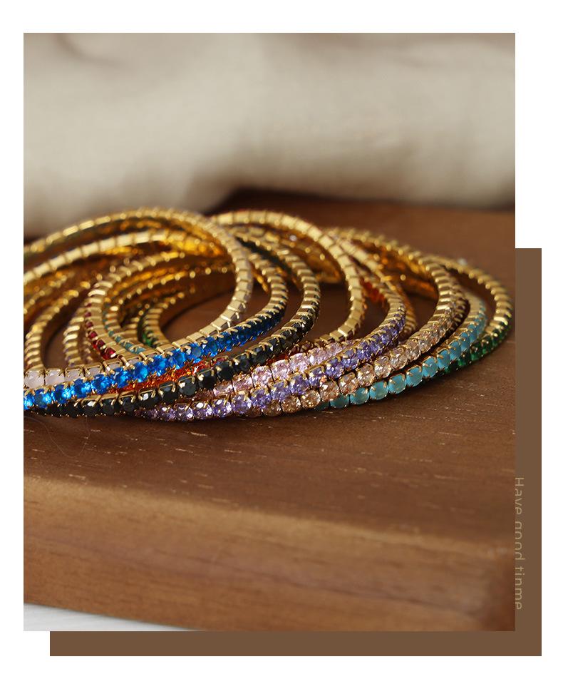 Multicolor Zircon Gold-Plated Titanium Steel Elastic Bracelet