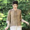 Summer Mid-Sleeve Chinese Style Blouse for Middle-Aged Women - Elegant and Lightweight