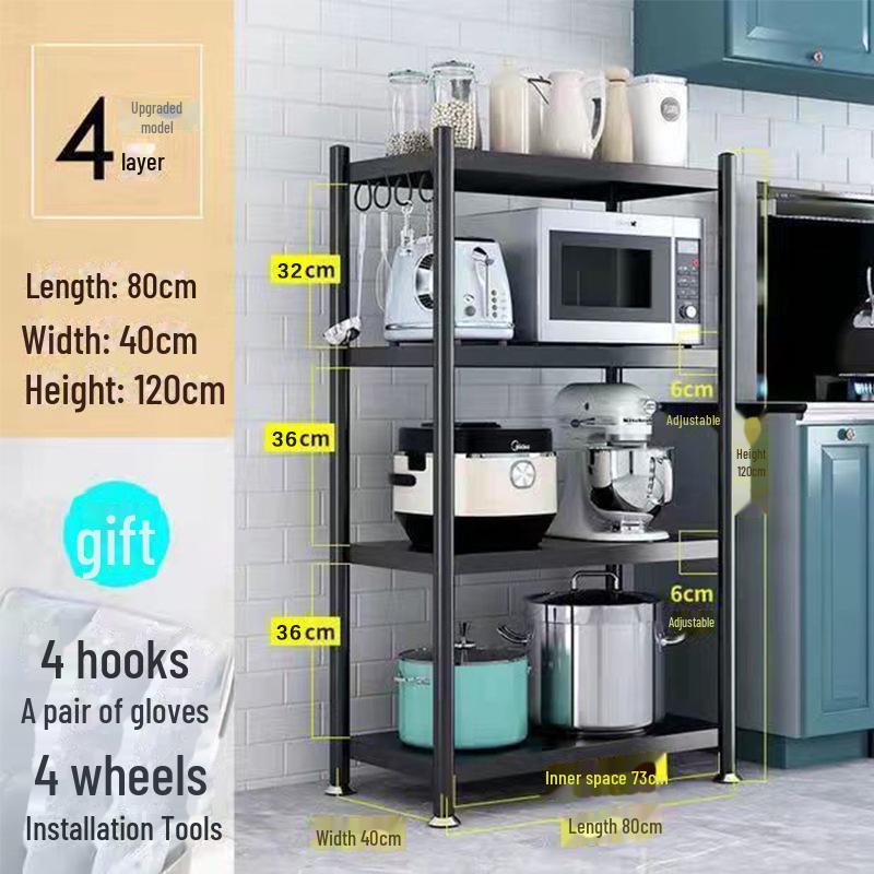 Multi-Layer Kitchen Floor Rack: Multi-Function Microwave and Cookware Storage (Non-Stainless Steel)