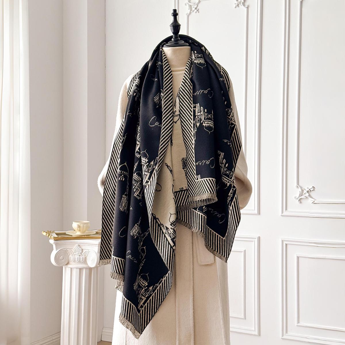 

Теплое зимнее одеяло, кашемировый шарф для женщин, дизайн с принтом кота, толстые пашминовые шали и накидки, буфанды, женское пончо, эшарп