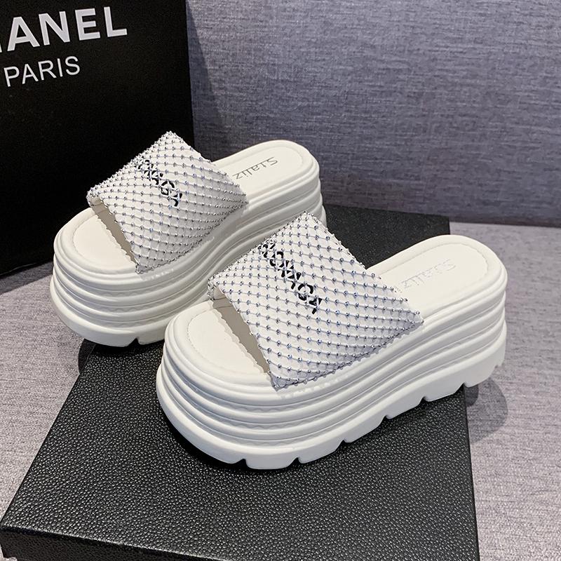 Fashion 8.5CM Casual Wedge Slippers Women Crystal New Summer Platform Sandals Woman Open Toe Comfortable Female Chunky Beach Slippers