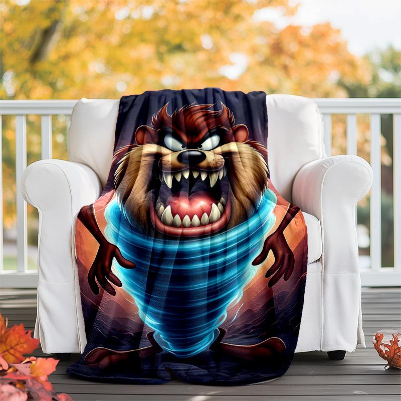 1pc Taz3 Theme Soft Flannel Throw Blanket - Digital Print, Polyester, Cozy for All Seasons, Perfect for Outdoor, and Travel