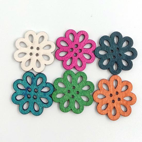 100 ks Dřevěných Retro Knoflíků s Chrizantémou 4 Dírky DIY Šití Scrapbooking Řemesla