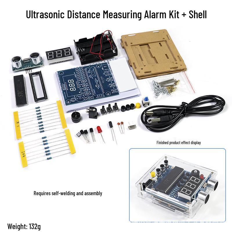 51 Microcontroller Ultrasonic Distance Measurer DIY Kit - Backup Radar Alarm with Electronic Welding