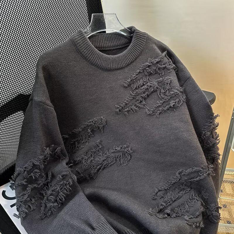 Pull en Maille Oversize Déchiré Unisexe Streetwear Coupe Ample Pull Casual