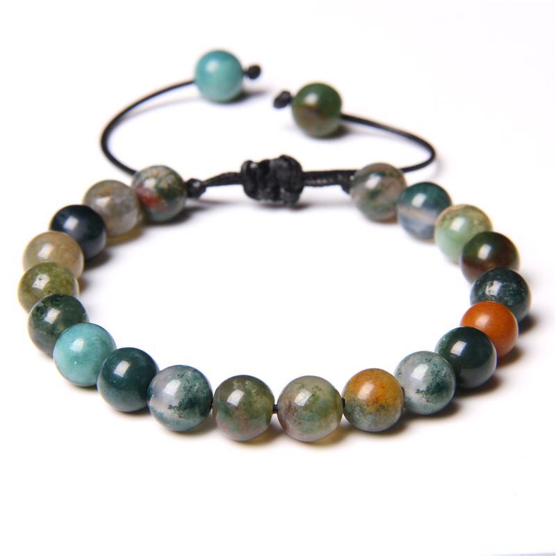 Pulseira trançada de pedra natural, jades verdes, turquesas africanas, contas, pulseiras de corda ajustáveis para homens e mulheres, presente criativo