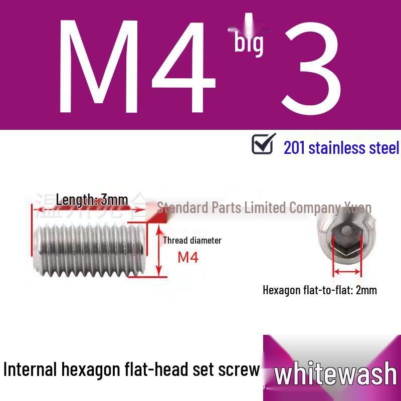 201 Stainless Steel Headless Set Screw - Flat End Socket Screw