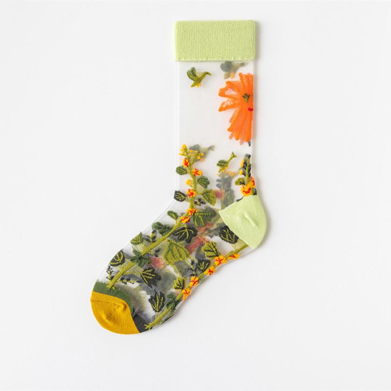 1 para skarpetek damskich kreskówkowy kot kwiat roślina kawaii śmieszne codzienne damskie kryształowy jedwab modne skarpetki streetwear harajuku skarpetki załogowe