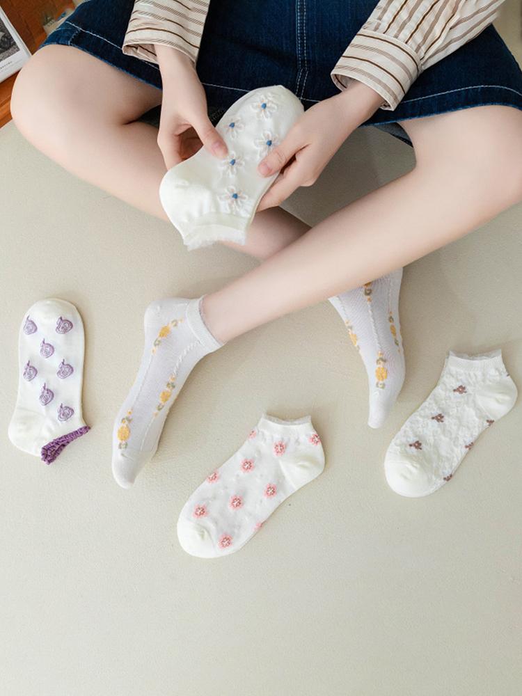 5 Pairs Women's Fashion Short Socks Simplicity Spring Summer High Quality Girl Sock Stripe Versatile Comfort Leisure Ankle Socks