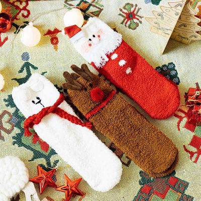 Winter Korallenfleece Socken Damen Mittlerer Schaft Verdickt Warm Schlaf Boden Socken Damen Geschenkbox Weihnachts Socken Niedlich