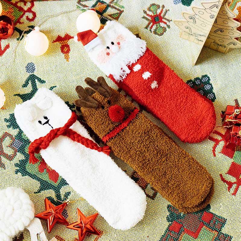 Winter Coral Fleece Socks Women'S Medium Tube Thickened Warm Sleeping Floor Socks Women'S Gift Box Christmas Socks Cute