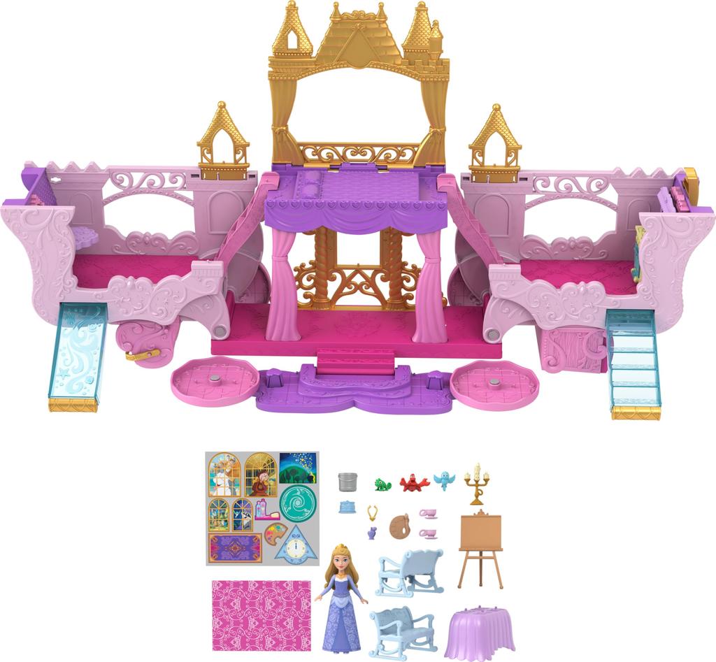 Disney/Disney Princess Pink Castle - Transforms Basha Into a Castle - Dress-Up Doll House with Princess Aurora Mini Doll, Ages 3 and Up, Pink, HWX17