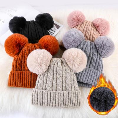 Cap Velvet Cold  Women's Warm Hat Wnitted Double Ball Winter Stripped Warm Knitted Solid Color Hat  Protection Cycling Autumn Winter Hat