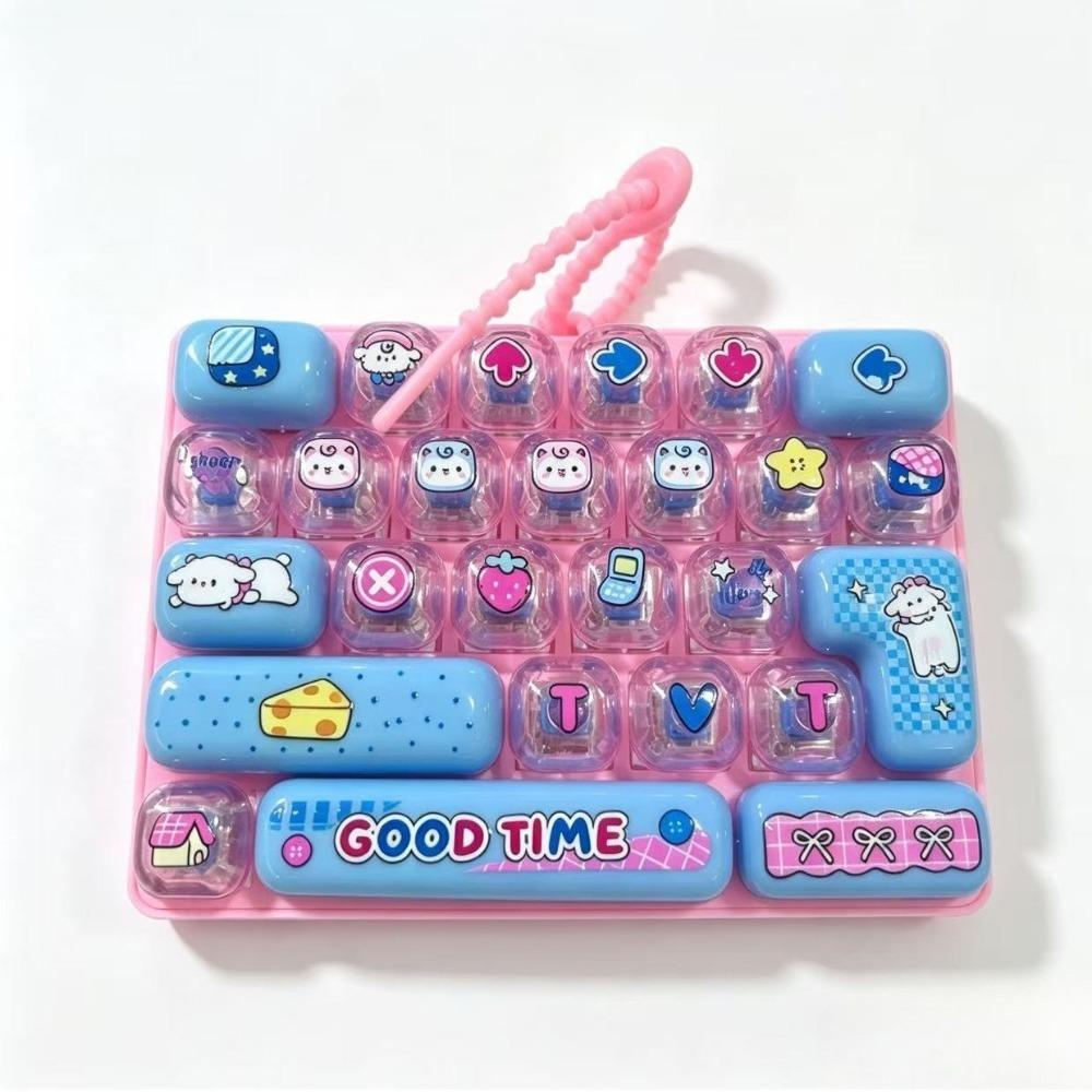 Cartoon 26-Key Keychain 26 Key Grid Keycap Clicker Mechanical Keyboard Keychain Bag Charm