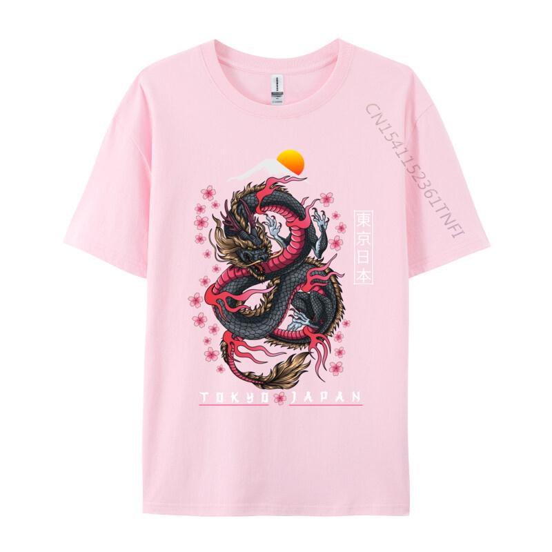 Japanese Aesthetic Dragon Tokyo Japan Unisexga Europe T Shirts Slim Fit Printed Pure Cotton Crew Neck Unisex Tops Shirt