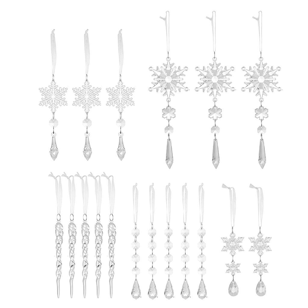 18 Pcs Crystal Xmas Ornament Clear Acrylic Snowflake Icicle Hanging Decoration for Holiday Party Transparent