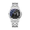 Blue Classic Light Steel Strap Mens Watch Waterproof With Calendar Function Movement Quartz