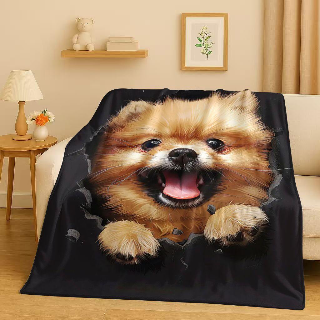 26 Stil Durchbrechende Wand 3D-Illusion Hund Welpe Flanelldecke, Ultra Weiche Warme Plüschdecke für Zuhause Schlafzimmer Bett Sofa Abdeckung Geschenk