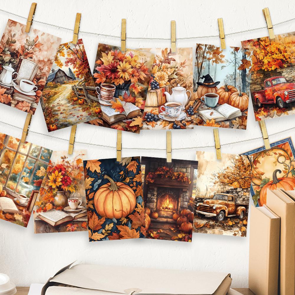 32pcs, Autumn Fairy Tale Postcards, Harvest Season Postcards, Wall Stickers, Mailing Cards, Greeting Cards, DIY Postcards, D